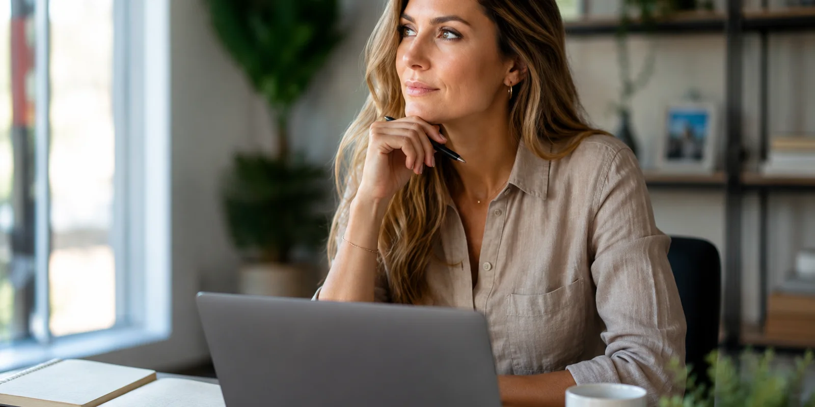 Freelancer calmly evaluating a browser extension before using it for work